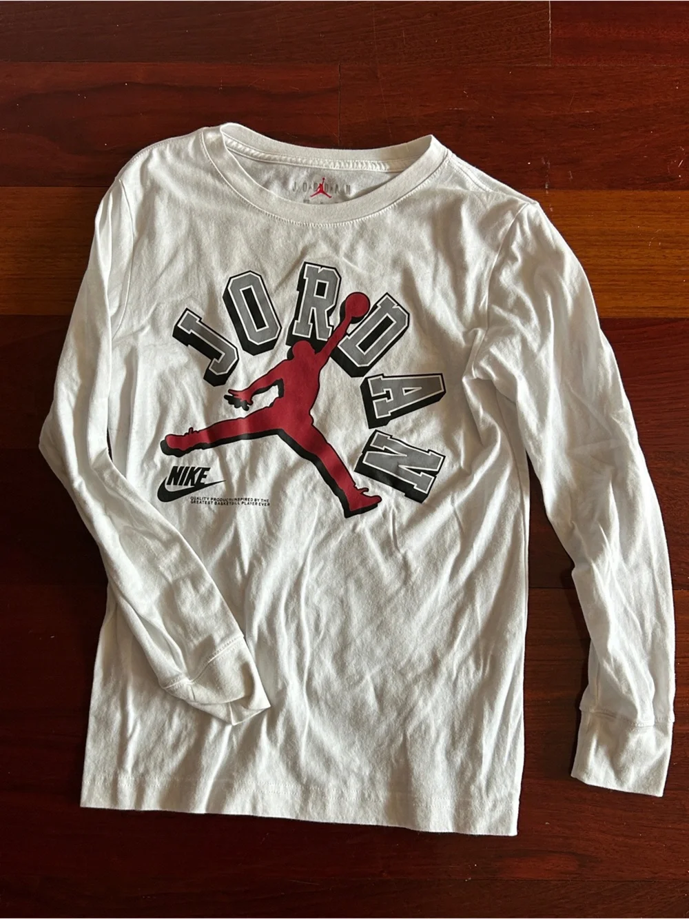 Nike Jordan White Kids Long Sleeve Tee with Red Jumpman Sz 10/12